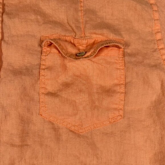 Islander Mens Large Orange Peach Short Sleeve Button Up Linen Shirt Pockets - Picture 6 of 11